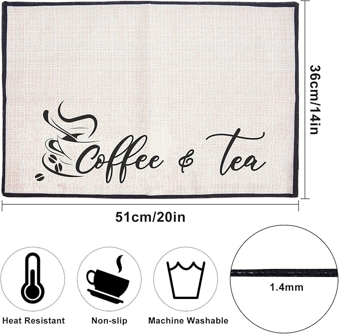 CRASPIRE Coffee Bar Set - 2pcs Burlap Coffee Maker Mats, 20'X 14' Fabric Backed Placemats for Kitchen Countertops