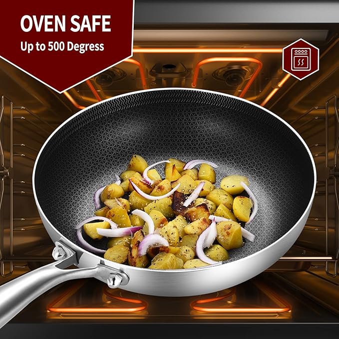 LOLYKITCH 6QT Tri-Ply Stainless Steel Sauté Pan with Lid + 8" Nonstick Fry Pan Set, Detachable Handle, Induction Compatible, Oven-Safe, PFOA-Free Cookware for Searing, Frying & Everyday Cooking