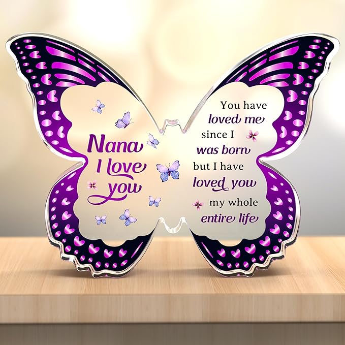 Mothers day Nana Gifts, Gifts for Nana, Nana Birthday Gift from Grandchild - Butterfly Acrylic Plaque for Christmas Valentines Mothers Day Thanksgiving