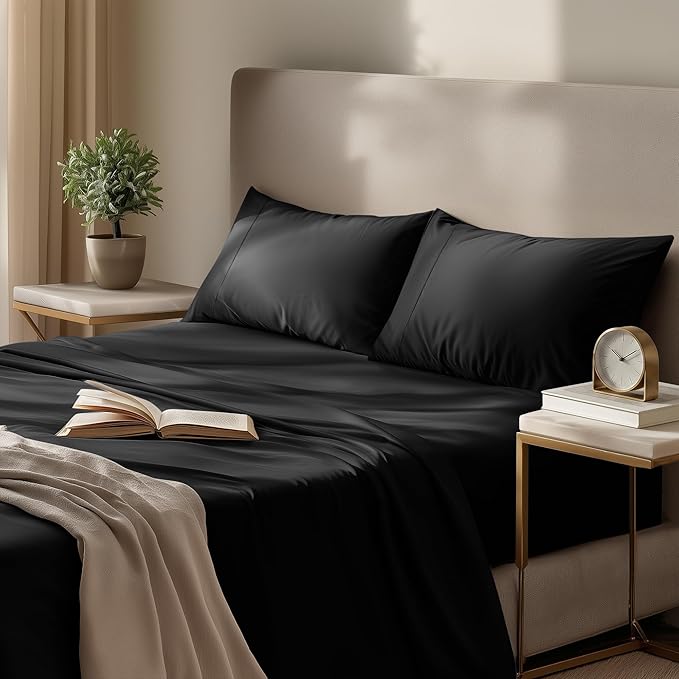Utopia Bedding King Size Sheet Set – 4 Piece Bed Sheets, Soft and Breathable Microfiber, Includes 1 Fitted Sheet, 1 Flat Sheet and 2 Pillowcases – Oeko Tex (Black)