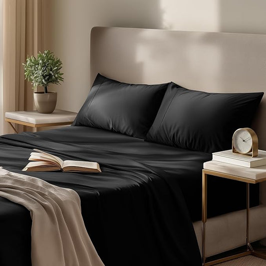 Utopia Bedding King Size Sheet Set – 4 Piece Bed Sheets, Soft and Breathable Microfiber, Includes 1 Fitted Sheet, 1 Flat Sheet and 2 Pillowcases – Oeko Tex (Black)