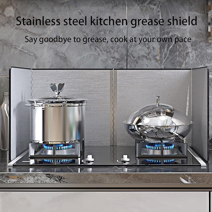Cooking Splash Guards, Stainless Steel Oil Splatter Guard, Stove Splash Guard, Folding Splash Shield Panel, Non-Stick 3 Sided Splatter Guard, for Gas Stoves and Frying Pa,50x50x50cm