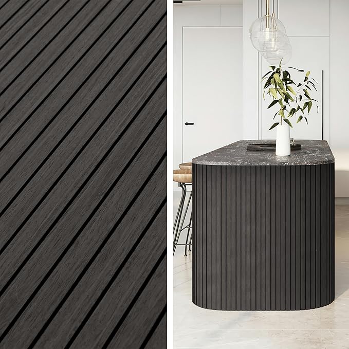 4-Piece Wood Slat Wall Panel for Interior Wall Decor Noise Cancelling 47.2" x 23.6" Peel and Stick Acoustic Decorative 3D Sound Absorbing Wall Paneling, Black Grey