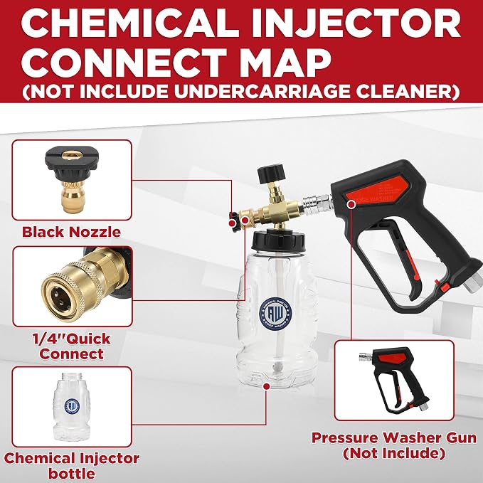 RIDGE WASHER Pressure Washer Undercarriage Cleaner, 16 Inch Under Car Washer with Chemical Injector Bottle, Undercarriage Power Washer with Straight Extension Wand, 4000 PSI