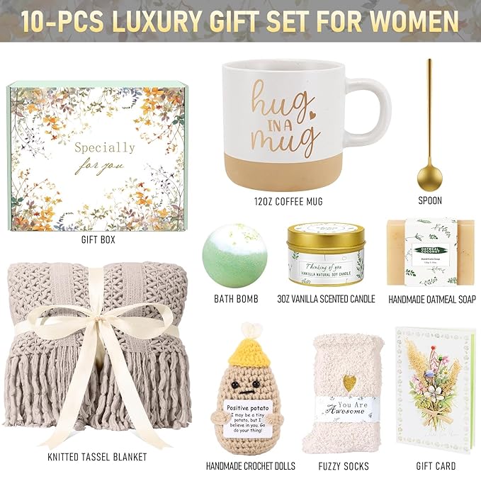 Mothers Day Gifts for Mom Wife Grandma Friends Sister, Birthday Gifts for Women Self Care Spa Gift Baskets for Women, Get Well Soon Gift Baskets Thinking of You Relaxation Stress Relief Care Package