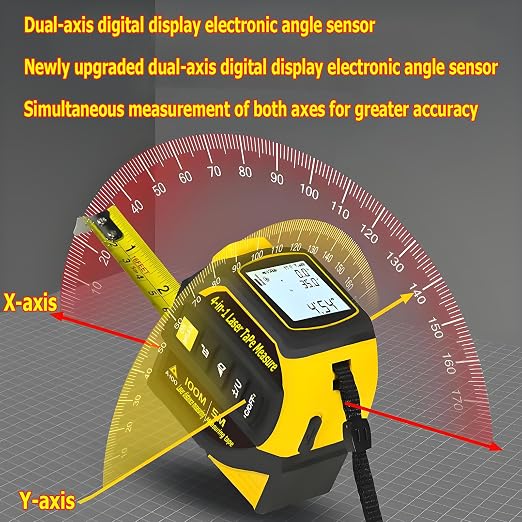 tape measure 4-in-1 laser Digital Measuring Tape & 40m/131ft Laser Distance Meter & with 16ft/5m & Crosshair markings & Dual-axis electronic level,Display On Backlit LCD Screen