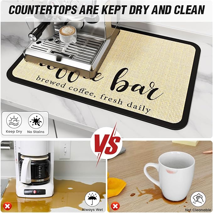 DK177 Coffee Mat - Dish Drying Mat for Kitchen Counter, Hide Stain, Absorbent with Waterproof Rubber Backing, Fit Kitchen Dish Rack Bar Accessories (Christmas Red, 24" x 16")