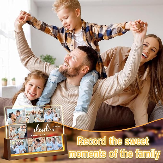 Personalized Dad Gifts For Fathers Day, Fathers Day Birthday Gifts From Daughter Son Kids Wife, Custom Acrylic Plaque Picture Frame With Photo Name, Customized Gift For Dad Grandpa Husband Christmas