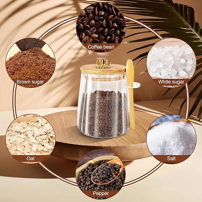 2 Pack Sugar Jar with Lid and Spoon,24oz Large Glass Spice Jars for Coffee Bar Decor Accessories Food Storage Containers Home Essentials