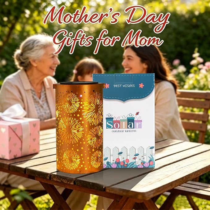 Mothers Day Gifts, Fireworks Birthday Gifts for Women, Solar Lanterns Outdoor Waterproof, Garden Decor Metal Hanging Decorative Solar Lights for Patio Yard Lawn, Gardening Gifts for Women Mom Grandma