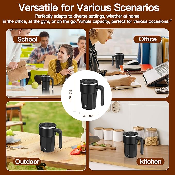 Self Stirring Coffee Mug, 12oz Magnetic Cup | USB Rechargeable, Auto Mixing for Coffee & Milk(Black)