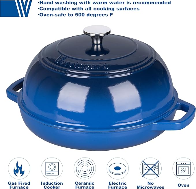 VORRINGARD Enameled Cast Iron Dutch Oven Pot with Lid, Bread Oven for Sourdough Bread Baking, Dutch Ovens with Bread Proofing Basket& Baking Supplies Set, 6 Quart, Blue