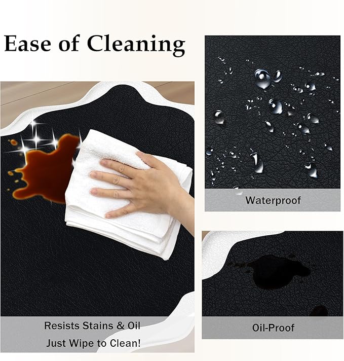 Arenarug Scalloped Black White Kitchen Mats Rugs Sets of 2 Cushioned Anti Fatigue Floor Mat Waterproof Kitchen Rugs Non Slip Foam Comfort Standing Mat for Sink Laundry