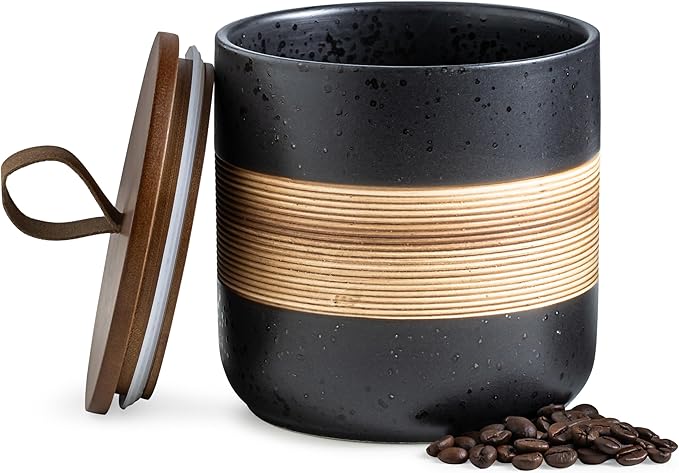 Miamolo Spice Jars with Lid, Coffee Container Kitchen Food Storage Jars for Spice Sugar Tea Bag, Stackable Decorative Jars for Countertop, Black & 37 fl.oz
