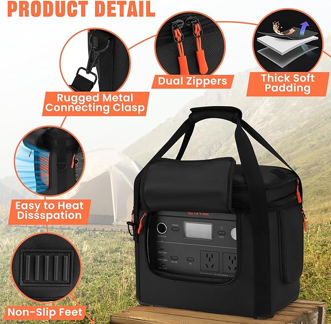 Carrying Bag with Wheels Compatible with Jackery Explorer 1000 V2, Soft Portable Power Station Storage Case, Powerstation Roller Bag with Wheels and Side Zipper, Multi-Pocket, Shoulder Strap