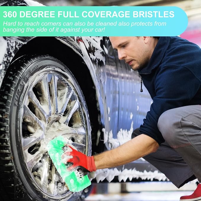 Tanlade 2 Pcs Car Wash Brush Head with Soft Detailing Bristle Flow Through Car Cleaning Brush Exterior Wash Equipment for Auto Truck RV Boat Camper(12 Inch,Green)