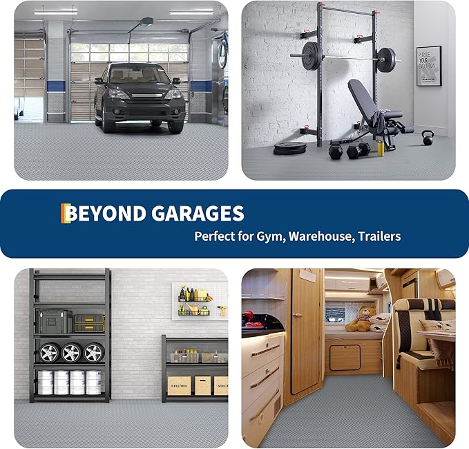 GarveeTech 7.5x20 FT Garage Floor Mat, 2.8mm Thickened Non-Slip PVC Garage Mat Roll, Diamond Plate Floor Protector Mat with 33FT Tapes for Garage, Under Car Parking Mat for SUVs, Trucks, Sports Car