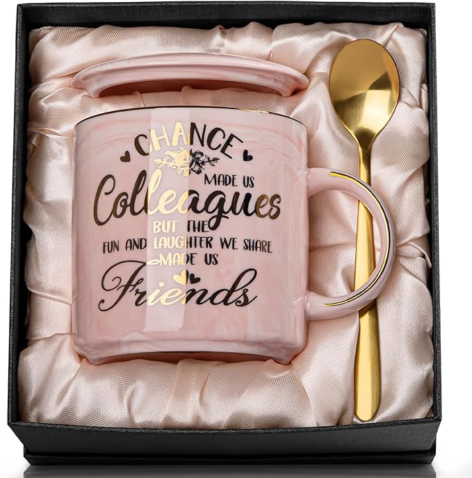 Coworker Leaving Gifts for Women, Chance Made Us Colleagues Coffee Cup, Funny Going Away Farewell Gifts for Coworkers Female, Birthday Thank You Gift, 14oz Pink Marble Gold Print Mug, Nicely Boxed
