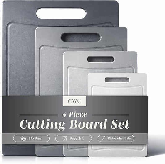 COOK WITH COLOR Non-Slip Cutting Board Set – Kitchen Essentials with Easy Grip Handle for Meat, Veggies, and Fruits, 4 Cutting Boards, Gray-New