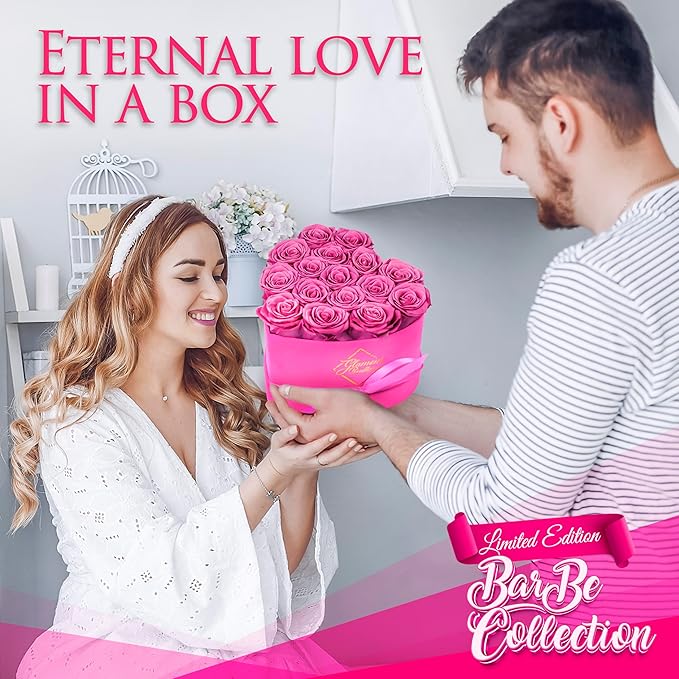 GLAMOUR BOUTIQUE 16 Flower Forever Heart Shape Box, for Mom, Eternal Preserved Roses Gift for Her, Him, Lasting Flowers Bouquet, for Birthday, Anniversary, Velvet Pink (Color-Treated)