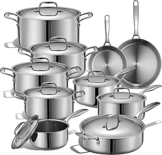 LEGEND COOKWARE 5-Ply Stainless Steel Cookware Set, 19-Piece Pots and Pans Set - Induction Compatible, Oven Safe 800°F - Non-Toxic, No Coatings - Built to Last Generations