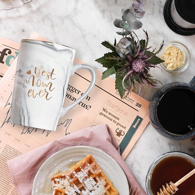 YHRJWN Mothers Day Gifts for Mom, Best Mom Ever Coffee Mug, Mom Birthday Gifts from Daughter Son, Moms Gift Idea for Christmas, Mothers Day, Valentines Day, Present for Moms Mothers, 14 Oz Gray