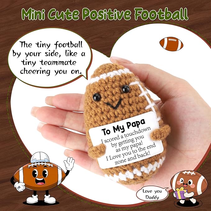 Papa Fathers Day Birthday Gifts from Daughter Son Wife, Father's Day Positive Handmade Crochet Dad Gifts, Funny Cute Small Gift for Dads, I Love You Papa Gift Idea, Unique Football Doll for Bonus Dad