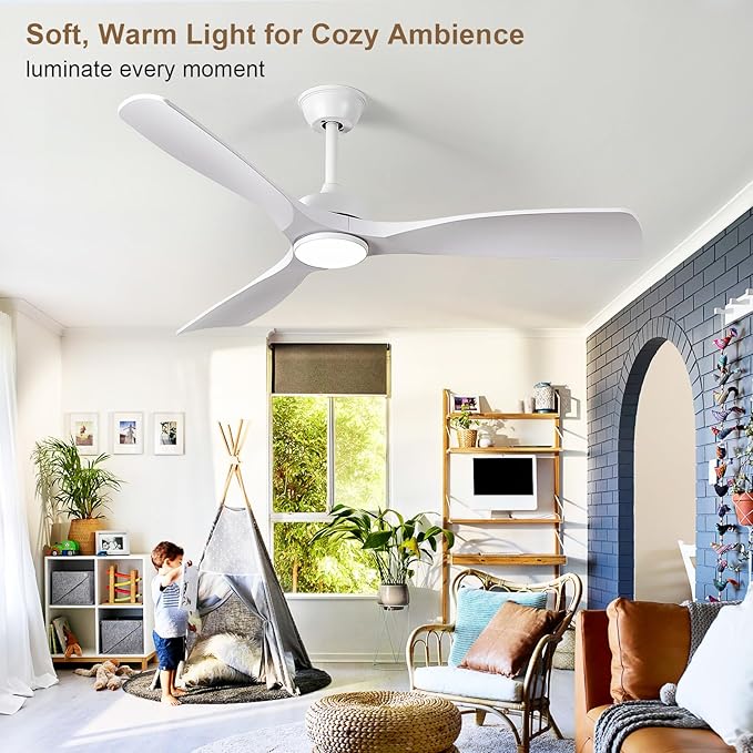 White Ceiling Fan with Light: 52-Inch Ceiling Fan 3 Blades Low Profile Outdoor - Modern Ceiling Fans with Remote APP Control Quiet Reversible DC Motor for Patio Living Room