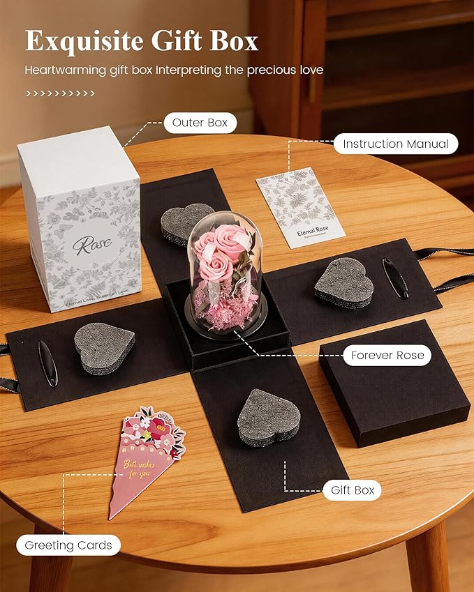 Agrul Mothers Day Flowers Roses Gifts for Mom,Forever Preserved Flower Rose in Glass Dome Fresh Flowers for Delivery Mothers Day Roses Gifts for Wife Women Mom Grandma from Daughter/Pink Rose