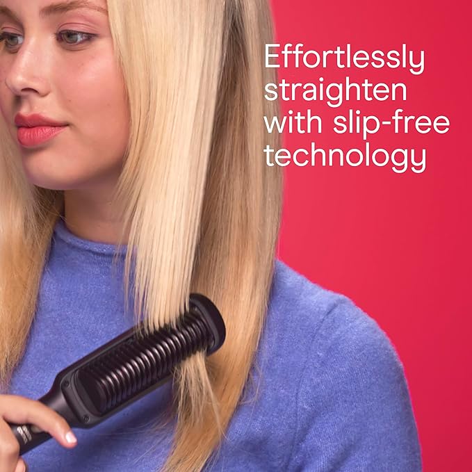 Infiniti PRO CONAIR Tension Control Straightening Brush, Heated Hair Straightener Brush with Tension Control Holds Hair in Place, Ionic Technology Adds Shine and Reduces Frizz, Gray