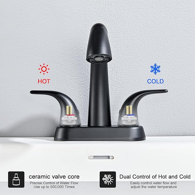 Ultimate Unicorn Pull Down Bathroom Sink Faucet - Anti-Splash Matte Black 4 Inch Centerset Vanity Faucets 3 Hole with Pop Up Drain, Two Handle Modern Washbasin Tap Set with Sprayer for Rv Restroom