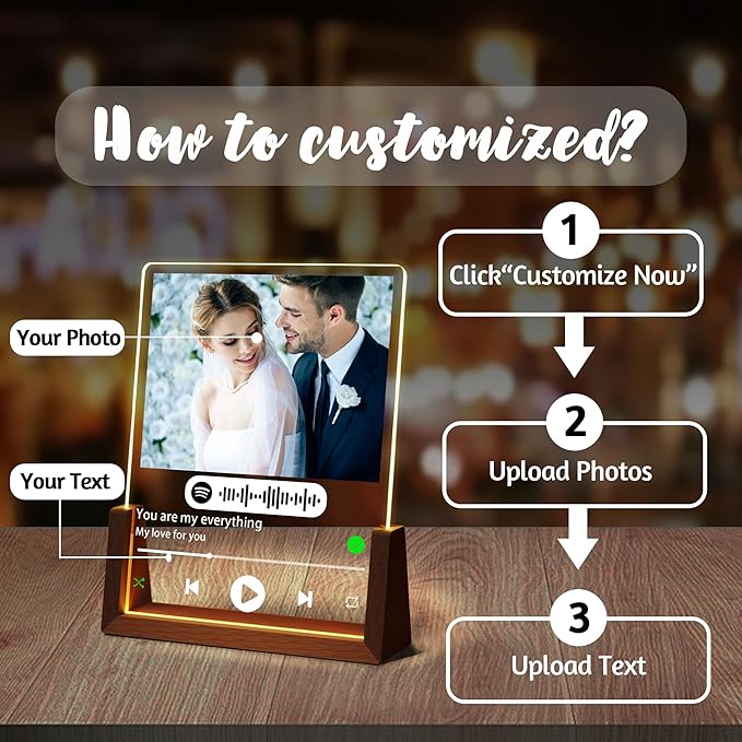 Personalized Valentine's Day Couples Gifts For Him Her Husband Wife, Custom Spotify Plaque Picture Frame With Photo Name, Anniversary Birthday Wedding Gifts For Women Men Boyfriend Girlfriend