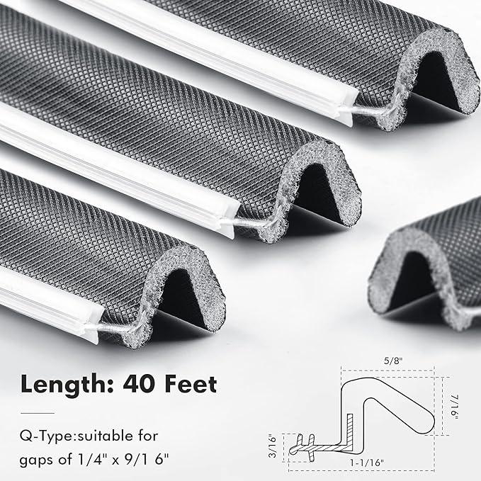BBTO Weather Stripping Door Seal Exterior Weather Strip for Window V-Shaped Foam Kerf Garage Door Gap Blocker Soundproof Home Improvement Easy to Install(40 Feet,Black)