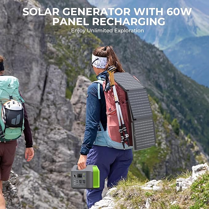 Portable Solar Generator, 300W Portable Power Station with Foldable 60W Solar Panel, 110V Pure Sine Wave 296Wh 80000mAh Lithium Battery Pack for Home Use RV Van Outdoor Camping-Panel included