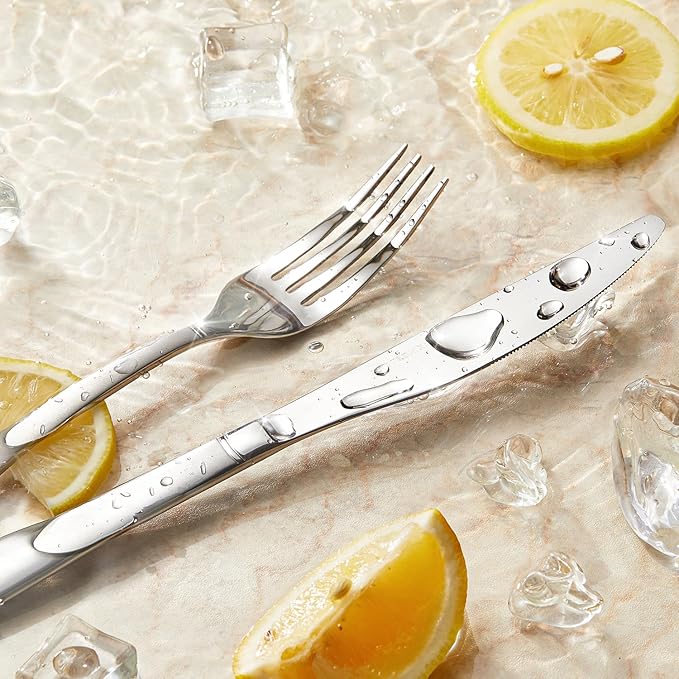 KINGSTONE Silverware Set, 40-Piece Flatware Set for 8, 18/10 Stainless Steel Cutlery Set with Bead Edge, Utensil for Kitchen, Home, Party, Wedding, Matte Silver, Dishwasher Safe, Featured Gifts