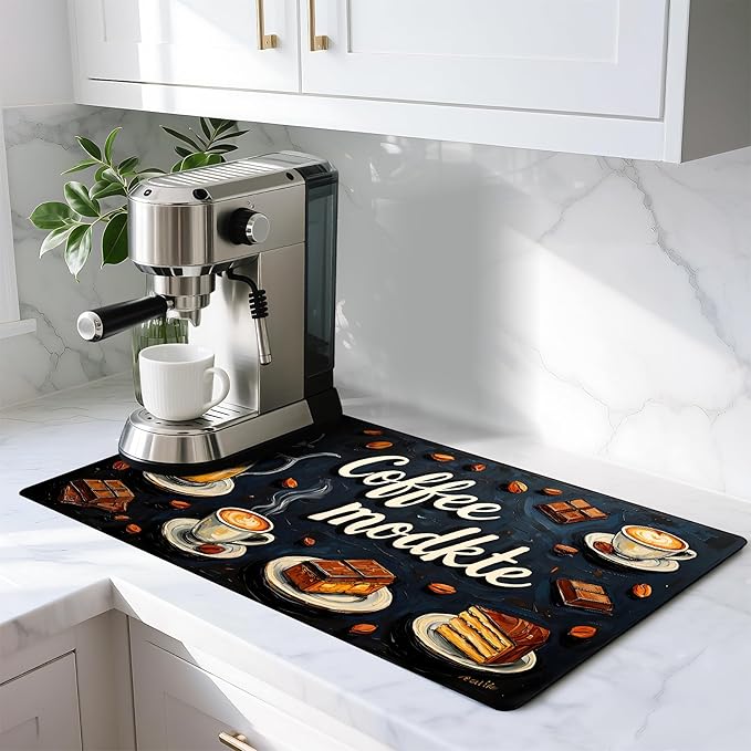 Coffee Mat 17"x32" - Extra Large Absorbent Non Slip Dish Drying Mat,Coffee Bar Accessories,Kitchen Counter Protector for Coffeemaker, Sink, Dining Decor