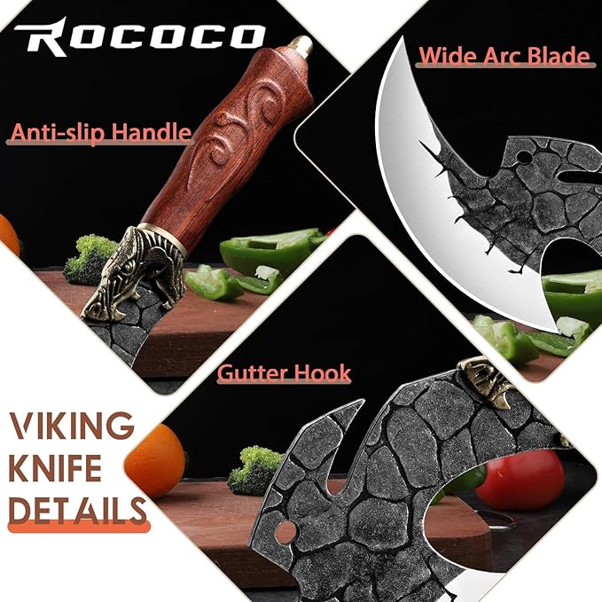 ROCOCO Viking Cleaver Knife Birthday - Butcher Meat Cutting Boning Knife Hand Forged Chinese Kitchen Axe with Sheath Home Outdoor BBQ Camping Chirstmas Mother Father Gift Men