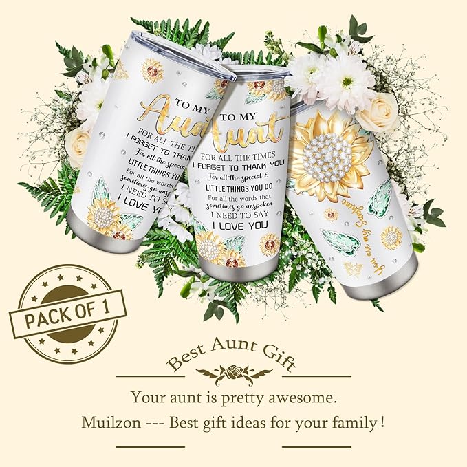 Muilzon Aunt Gifts Tumblers 20oz - Best Aunt Ever Gifts for Birthday Christmas Mothers Day Coffee Mug - Auntie Gift from Niece/Nephew - Unique Gift Ideas for Auntie Cup