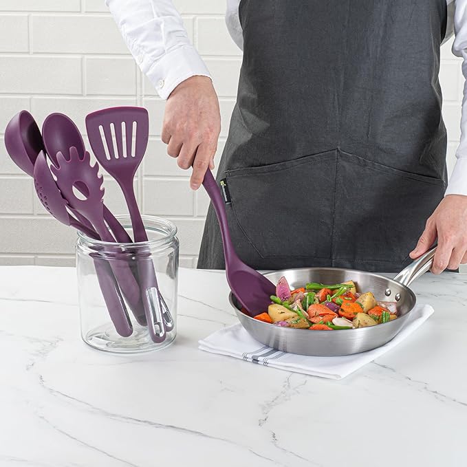 Met Lux Kitchen Utensil Sets, 10 Silicone Utensil Sets - 6 Pieces Per Set, High-Heat Tolerance, Purple Silicone Kitchen Utensils, For No-Stick Cookware - Restaurantware