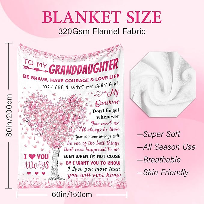 BAOERN Granddaughter Gifts from Grandma Grandpa - Mothers Day Blanket Gifts for Granddaughter - Granddaughters Birthday Gift - Gift for Teen Girls & Kids - to My Granddaughters Blanket 60"x80"