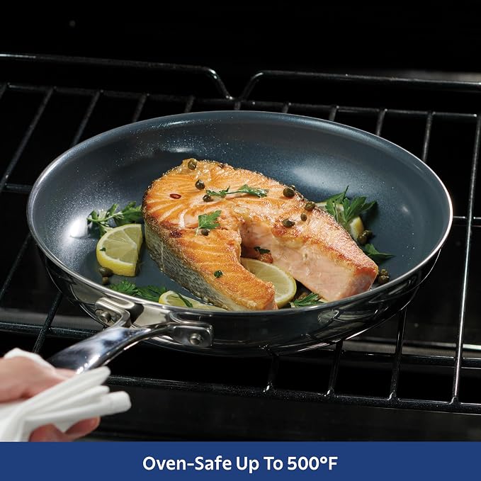 Tramontina Signature 8-Inch Tri-Ply Clad Stainless Steel Small Frying Pan | Ceramic Non Stick Interior, Induction-Ready Skillet, Oven-Safe