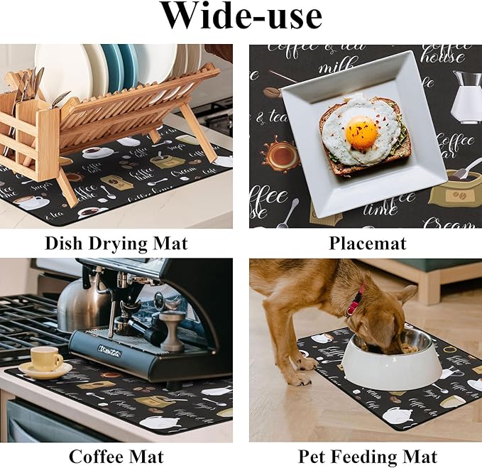 SHACOS Coffee Mat 2-Pack 12x19 Inch Absorbent Non Slip Coffee Maker Mats for Countertop Bar Accessories Dish Drying Mat Waterproof Heat Resistant, Brown