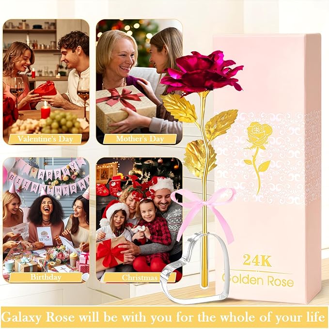 Mothers Day Mom Gifts for Women Grandma, Artificial Forever Birthday Flowers Galaxy Glass Eternal Roses with Heart Shaped Crystal Vase, Mother's Day Anniversary Wedding Rose Gifts for Wife Sister
