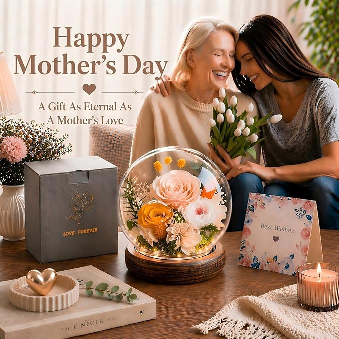 FIACO Mother‘s Day Mothers Gifts for Mom Birthday Gifts for Women Preserved Flowers in Glass Dome Long-Lasting Eternal Fresh Roses for Her Grandma Wife Daughter Forever Flowers for Delivery Prime