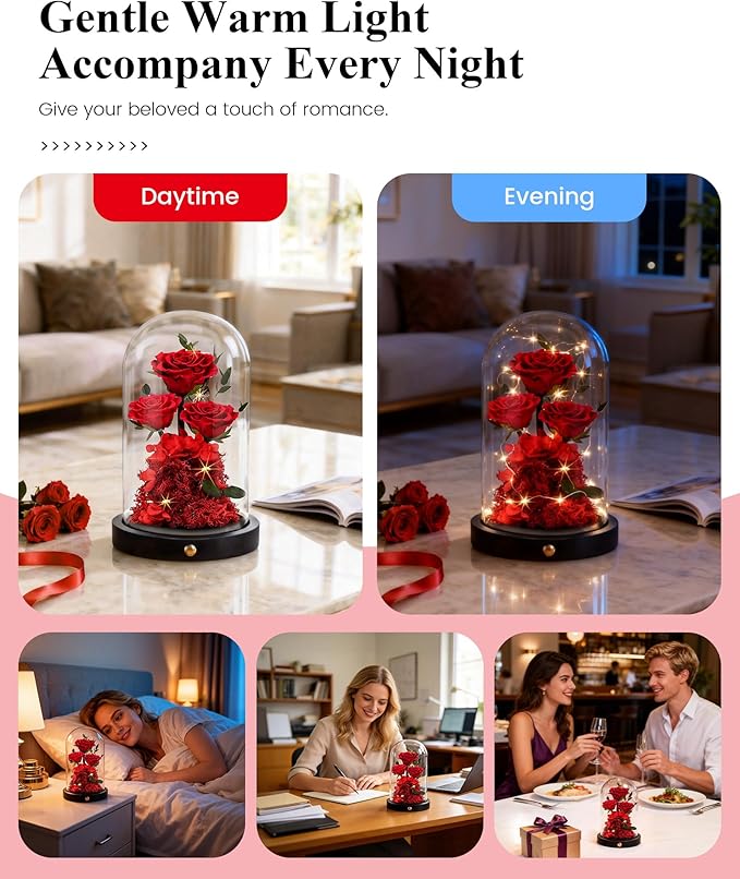 Agrul Mothers Day Flowers Roses Gifts for Mom,Forever Preserved Flower Rose in Glass Dome Fresh Flowers for Delivery Mothers Day Roses Gifts for Wife Women Mom Grandma from Daughter/Red Rose