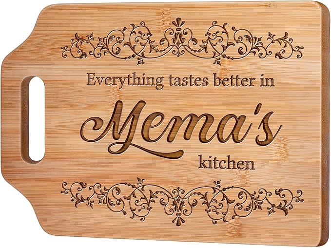 AceThrills Mema Gifts, Mema Mothers Day Gifts for Mema's Birthday - Engraved Bamboo Cutting Board 12.3"L × 8.7"W × 0.4"Th