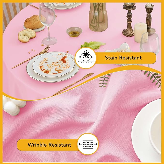10-Pack Pink Round Tablecloths, 108 Inches, Stain-Resistant Polyester for 4-5 Ft Round Tables - Washable Table Covers for Weddings, Banquets, Birthday Parties, Events