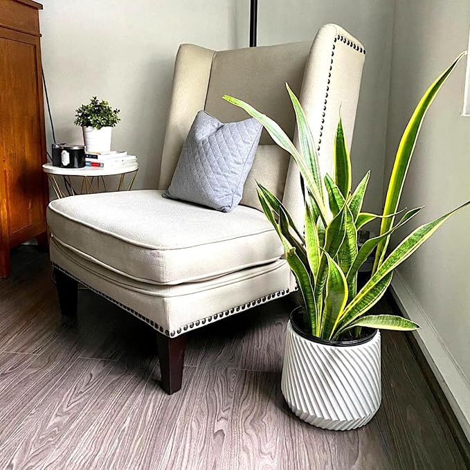Fox & Fern Large Indoor Planter, Modern Large Plant Pot for Indoor or Outdoor, UV and Frost Resistant - 12 Inch, Matte White Flower Pot with Drainage Plug, 3D Printed Design