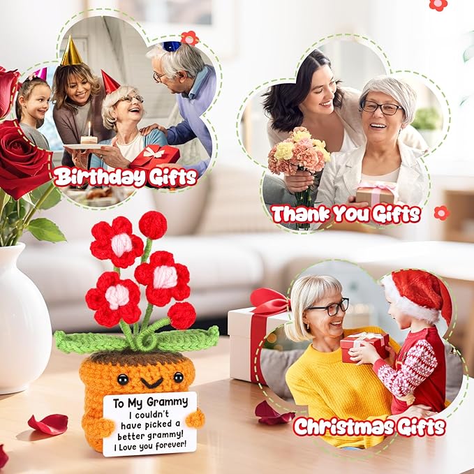 Grammy Gifts Mothers Day Birthday Gift for Grammys, Birthday Mothers Day Grammy Gifts for Grandma from Granddaughter Grandson Grandchildren Grandkids Crochet Flower I Love You Home Desk Decoration