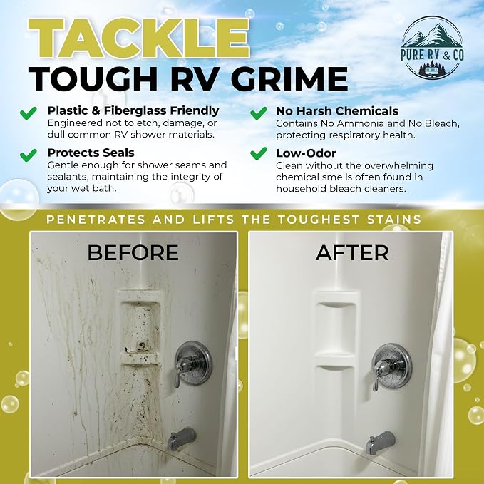 Shower Cleaner for Removing Hard Water Marks, Soap Scum, Stains, Bleach and Ammonia-Free Formula, Safe for Plastic & Fiberglass, Low Odor Formula with Citrus Scent, (32 oz)